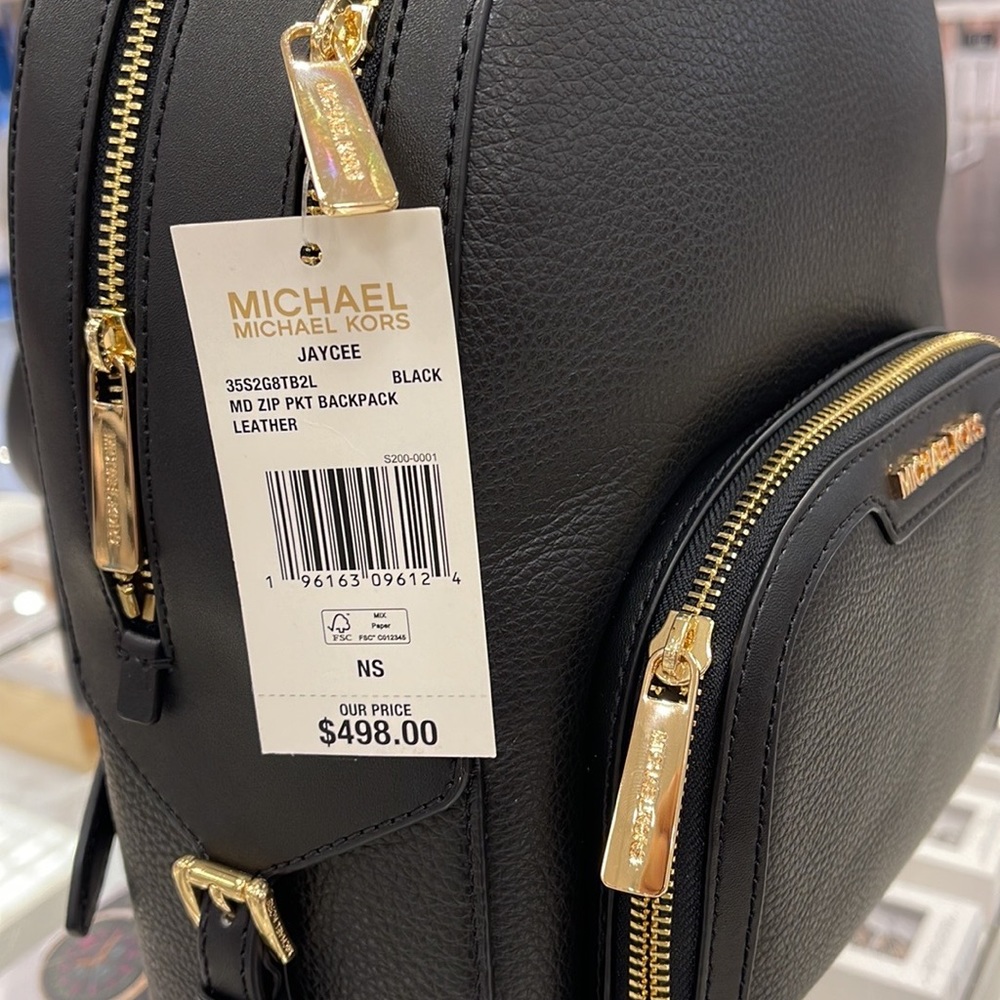 MICHAEL KORS Jaycee Medium zip pocket Pebbled Leather Backpack BLACK color - Picture 15 of 16